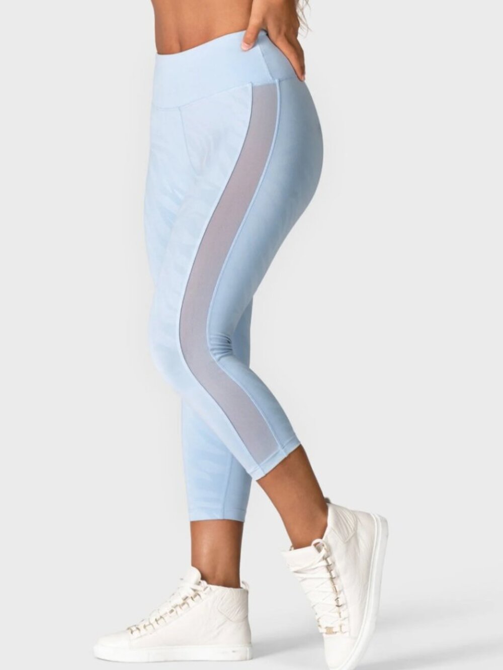Alpha Prime Z Fierce Capri Compression Fit Legging - Light Blue Embossed